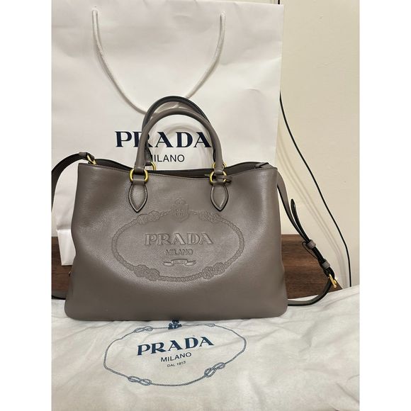 LUXURY PRADA SHOULDER BAG HANDBAG 1BA579 : ARGILLA COLOR, LEATHER NEW - Picture 2 of 7